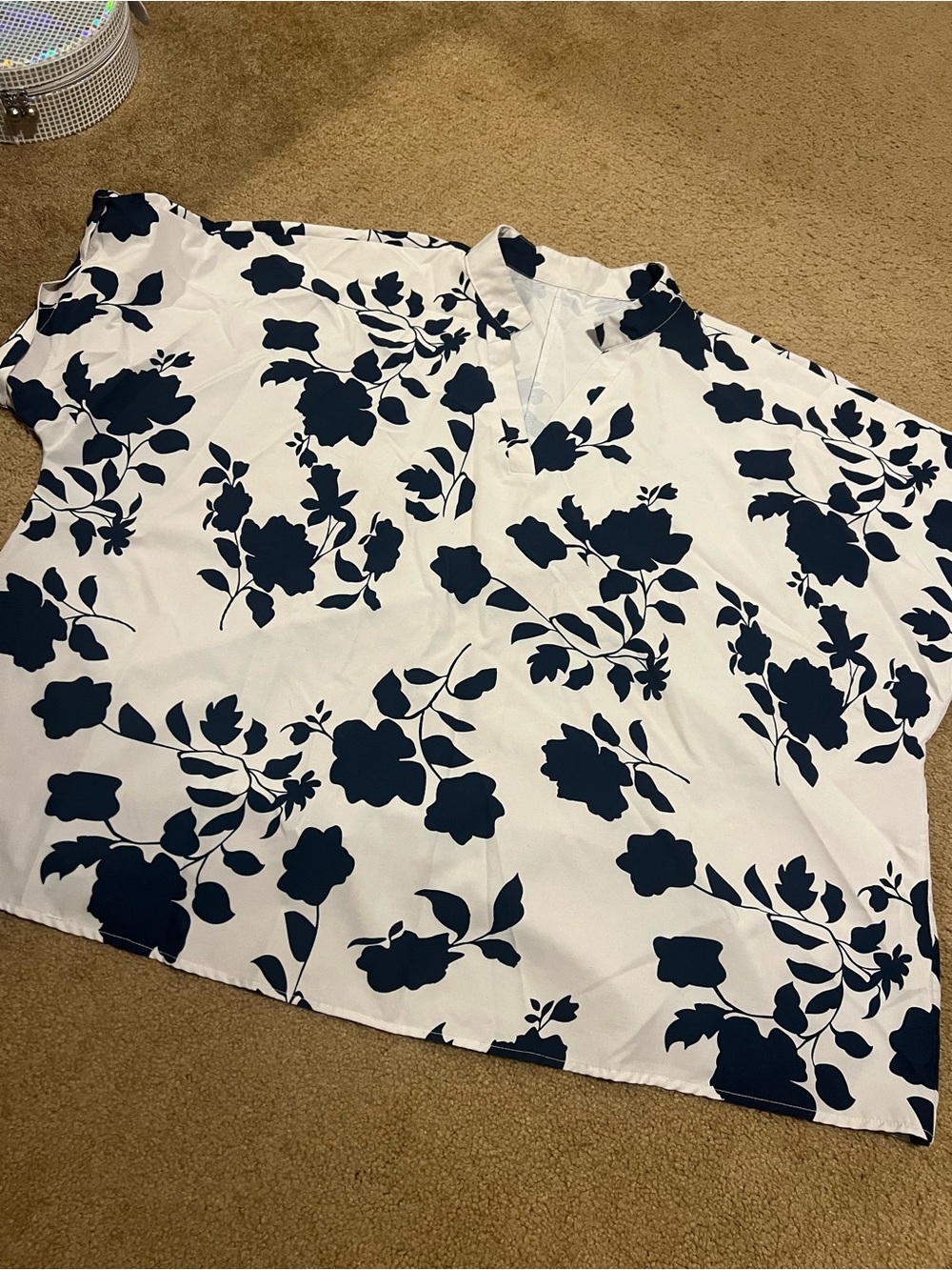 SHEIN White Blouse with Navy Floral Print